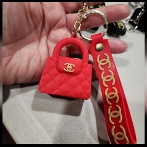 Custom Made Chanel Red Purse Wristlet Strap Keychains